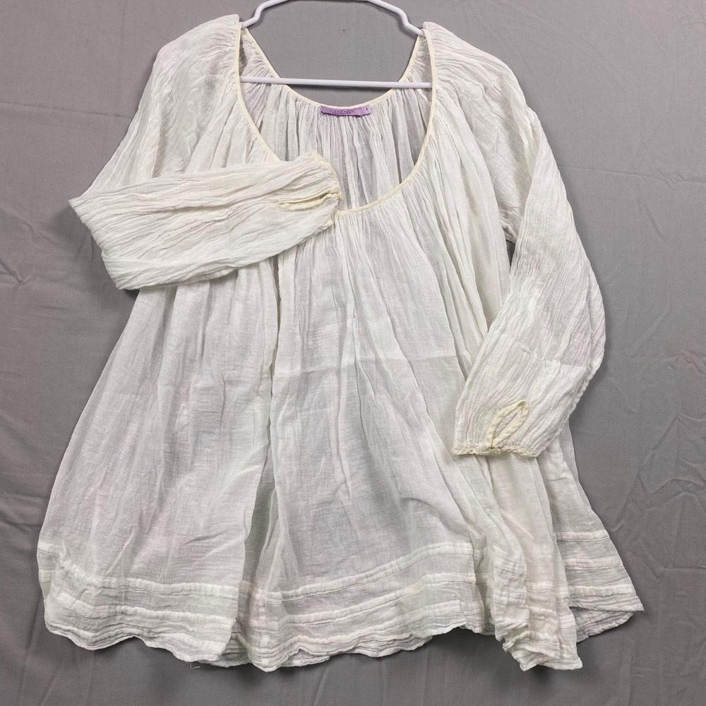 Calypso Christiane Celle Gauze Peasant Top Women 1 White Cover Long Sleeve Boho